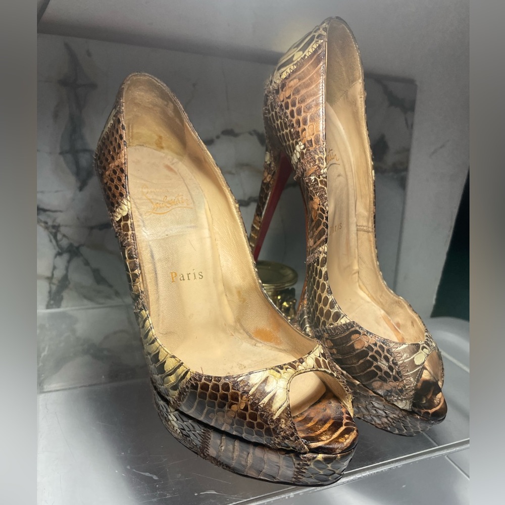 Christian Louboutin Brown Python Platchawork Bana… - image 7